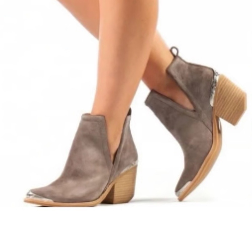 Jeffrey Campbell Suede Cutout Silver Tips Western Ankle Boot sz 9